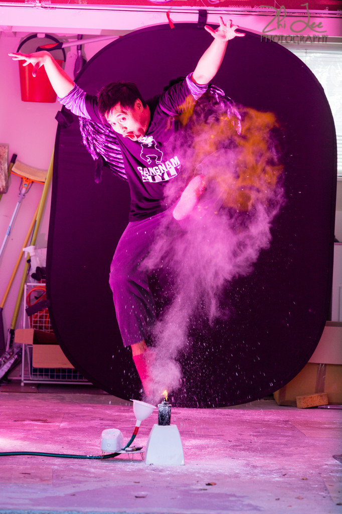 Cornflour Dust Lit with Red Gelled Flash and Fire