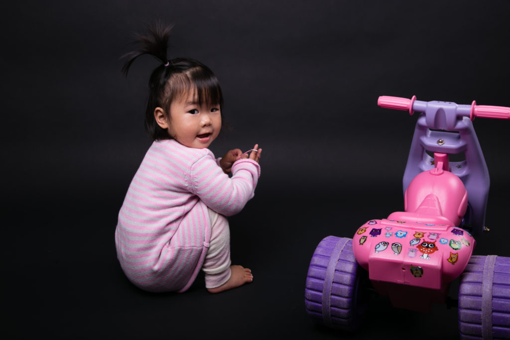 2 light setup. Key light camera left, kicker camera right.